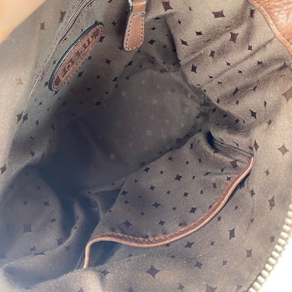 FOSSIL Bucket Style Top Zipper GORGEOUS Geometric TAPESTRY Leather shoulder Bag - Picture 8 of 8